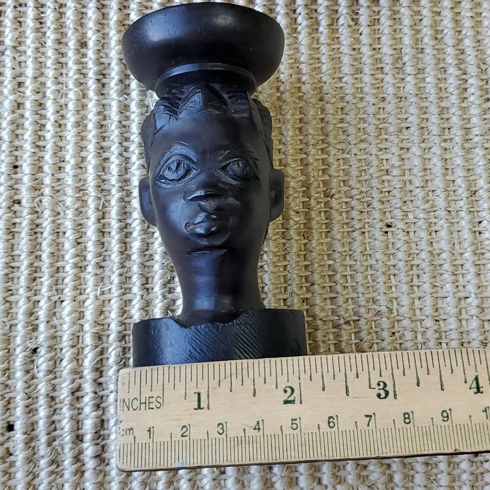 Vintage African Tribal Ebony Handcarved Figural Candleholder